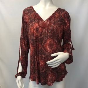 NWT Lucky Brand Paisley Cutout Sleeve Tunic Top